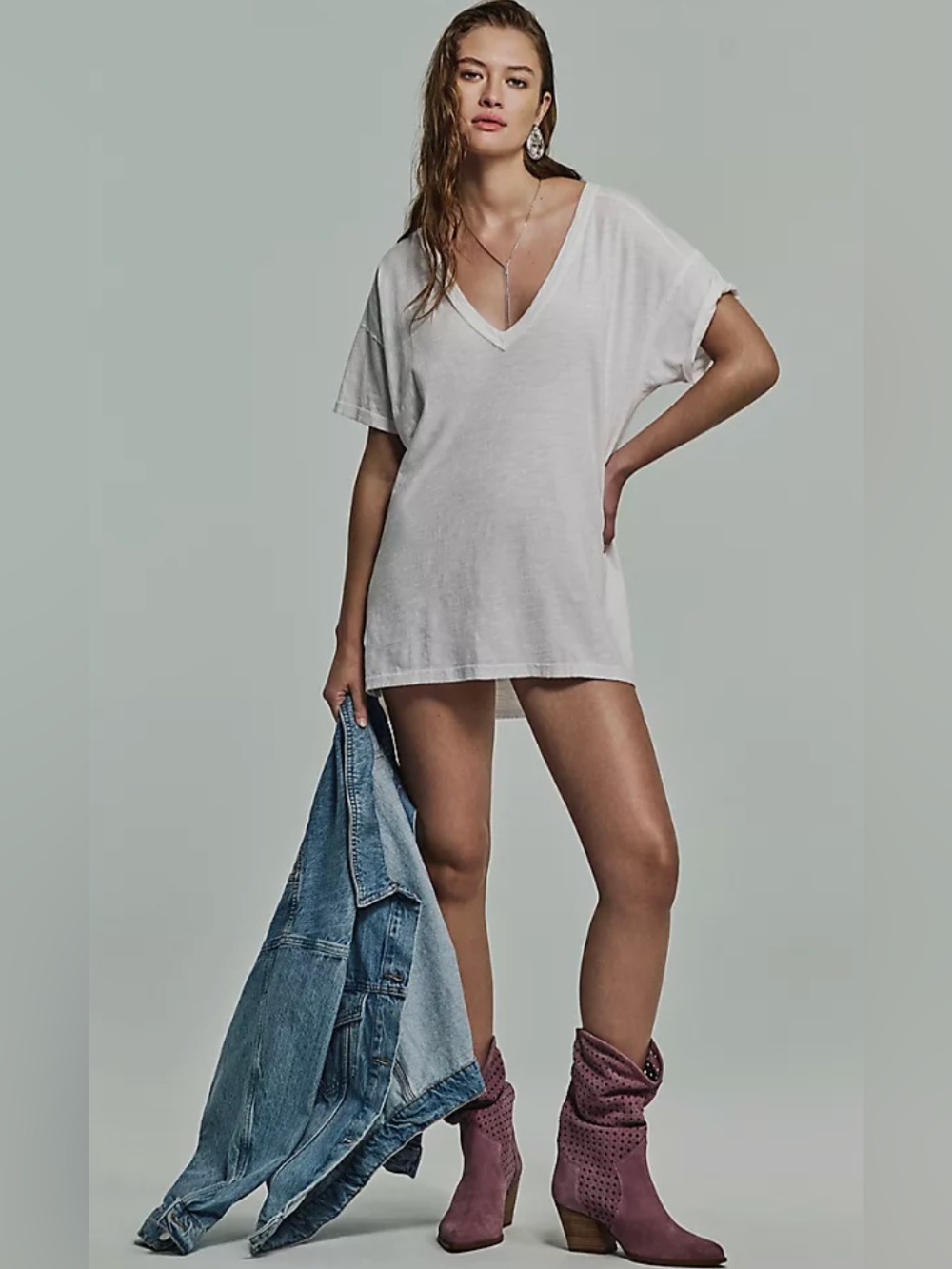 Jordyn Cotton-Slub Crew-Neck Oversized Tee by Pilcro: Deep-V Edition